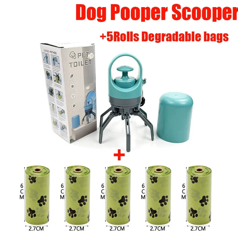 Portable Dog Pooper Scooper Outdoor Pet Waste Pick-Up Cleaner Built-In Garbage Bag Handheld Pet Poop Grabber No Touch Design