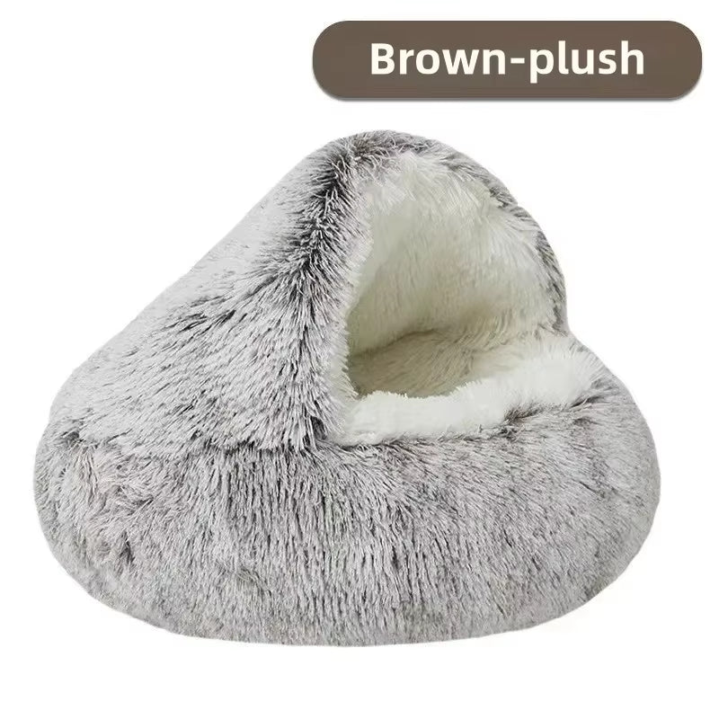 Autumn and Winter Soft Plush Pet Bed and Pet Bed Winter Warm and Cold Plush Comforter Nest Shell Cat Nest Semi-Enclosed Cat Nest