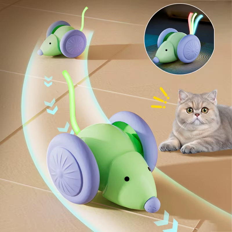 Interactive Cat Toy Electric Mouse Car Automatic Teaser Kitten Pet Toys Rechargeable Intelligent Obstacle Avoidance Cat Car Toy