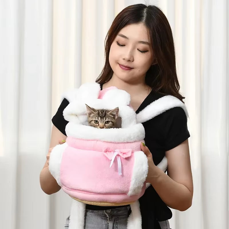 2-In-1 Cat Backpack Outdoor Carrier & Indoor Bed Winter Warm Plush Pets Bag Carrier for Travel Pet Accessories