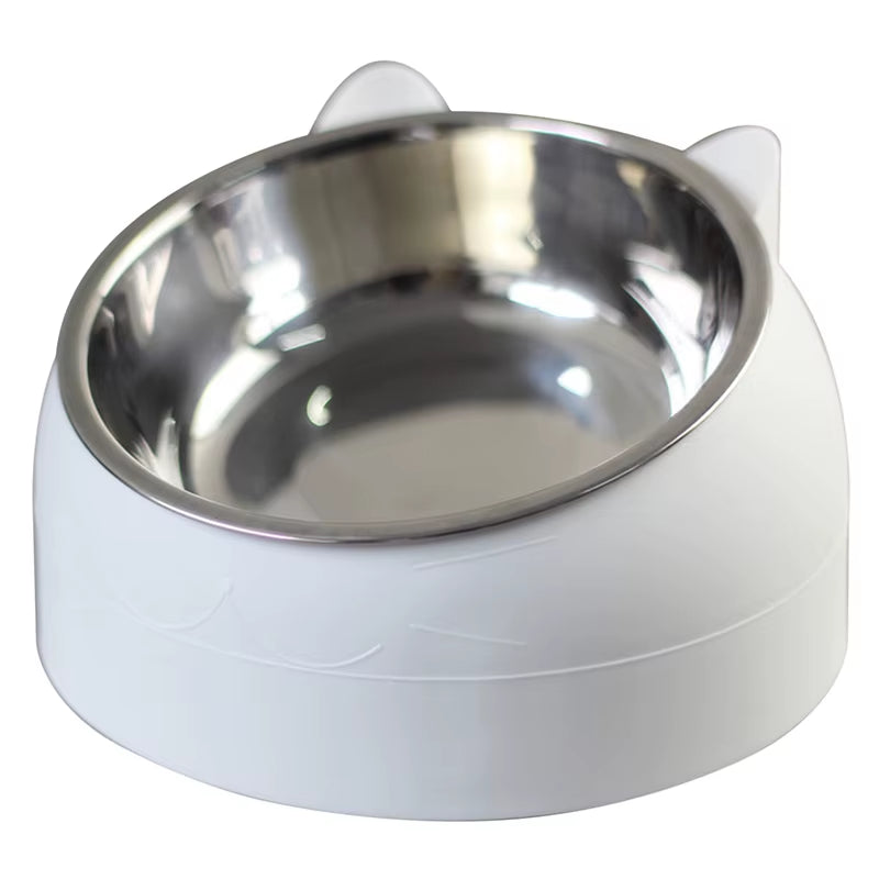 Stainless Cat Bowls Non-Slip Base Pets Puppy Cats Food Drink Water Feeder Neck Protection Dish Pet Bowl 200Ml 15 Degrees Tilted