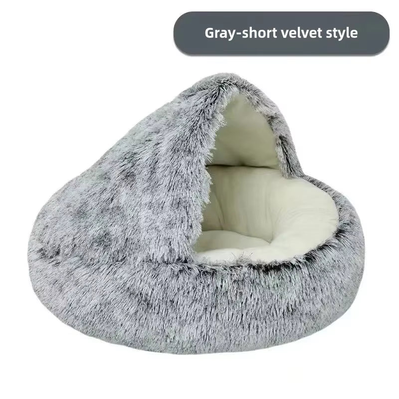 Autumn and Winter Soft Plush Pet Bed and Pet Bed Winter Warm and Cold Plush Comforter Nest Shell Cat Nest Semi-Enclosed Cat Nest