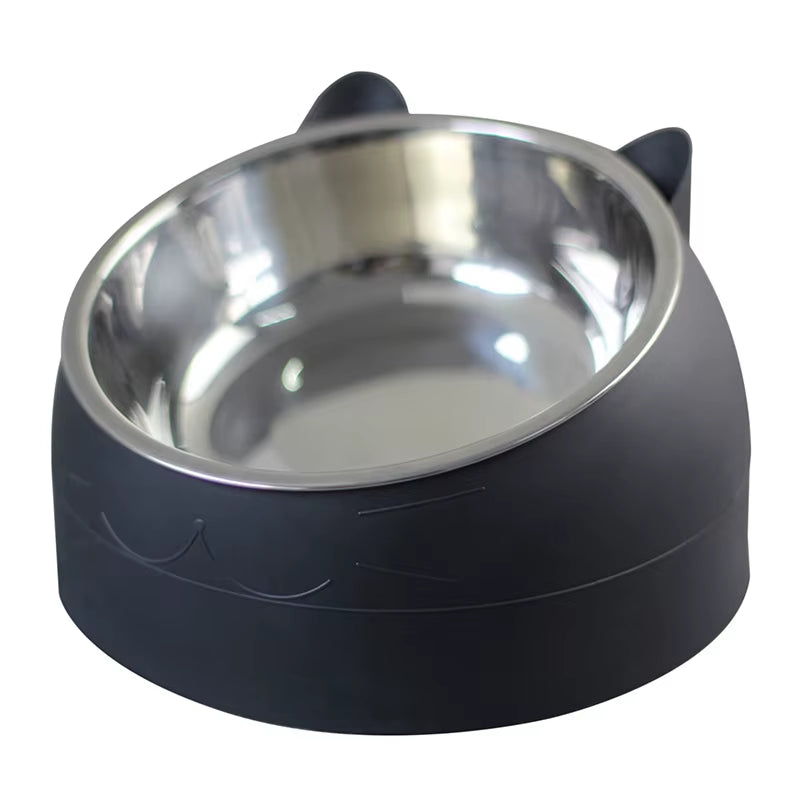 Stainless Cat Bowls Non-Slip Base Pets Puppy Cats Food Drink Water Feeder Neck Protection Dish Pet Bowl 200Ml 15 Degrees Tilted