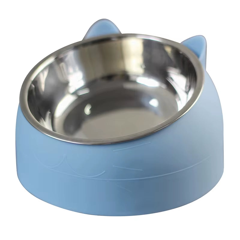 Stainless Cat Bowls Non-Slip Base Pets Puppy Cats Food Drink Water Feeder Neck Protection Dish Pet Bowl 200Ml 15 Degrees Tilted